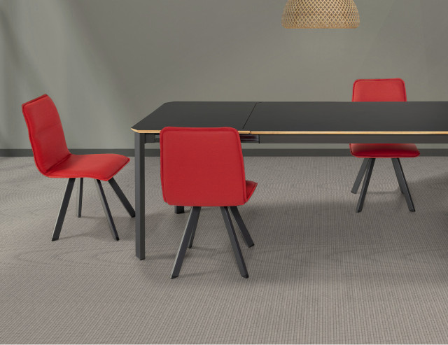 Example of a Club table with red chairs
